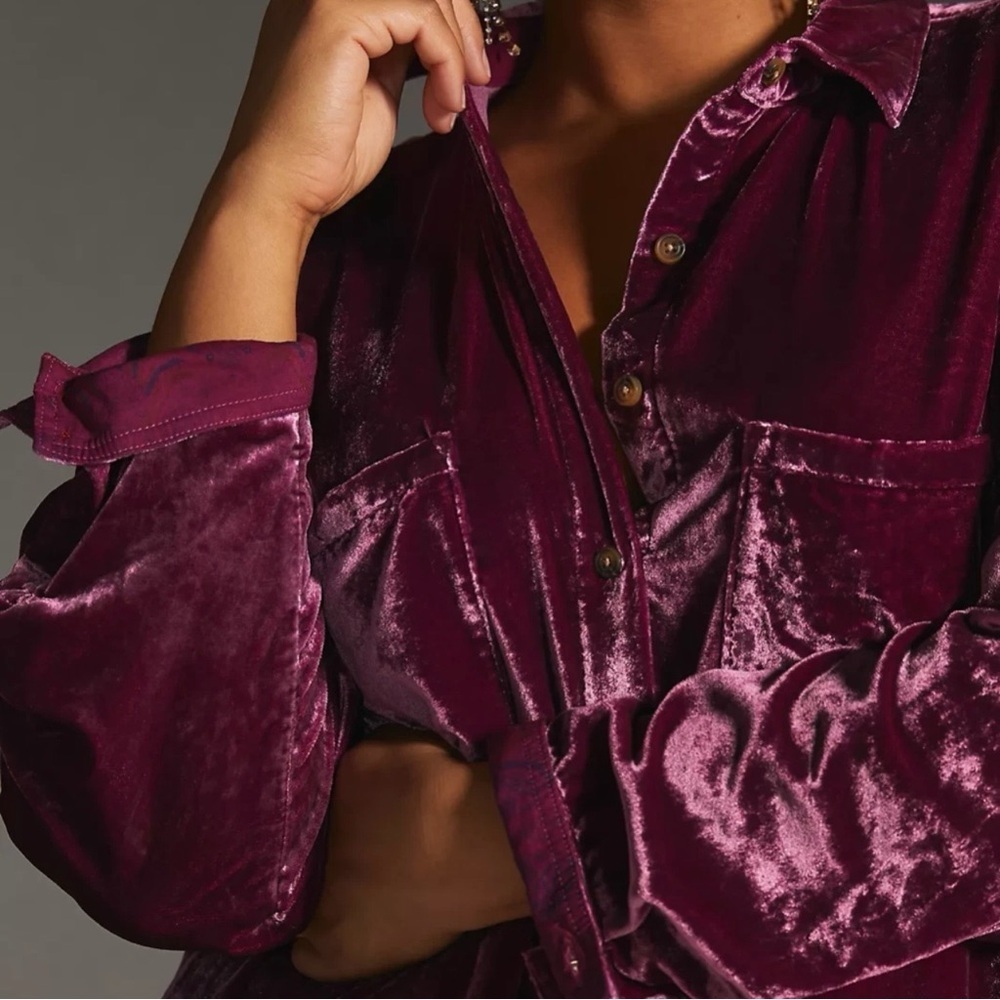 Pilcro ‘Relaxed Fit Velvet Button Down Shirt’ in Magenta / Purple Size Medium - Picture 2 of 15